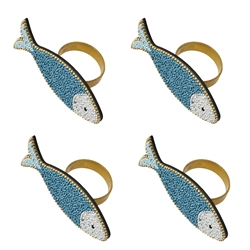 Porto Cove Set of 4 Beaded Napkin Rings Fish