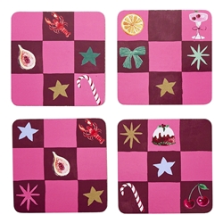 Porto 'Tis The Season Set of 4 Coasters 10cm Festive Check