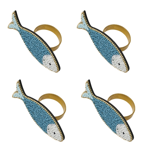 Porto Cove Set of 4 Beaded Napkin Rings Fish