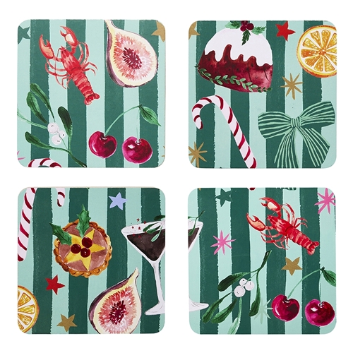 Porto 'Tis The Season Set of 4 Coasters 10cm Festive Stripe